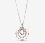 Two-tone Circles Pendant & Necklace, Clear CZ, with Rose