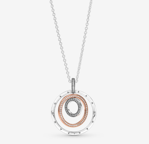Two-tone Circles Pendant & Necklace, Clear CZ, with Rose