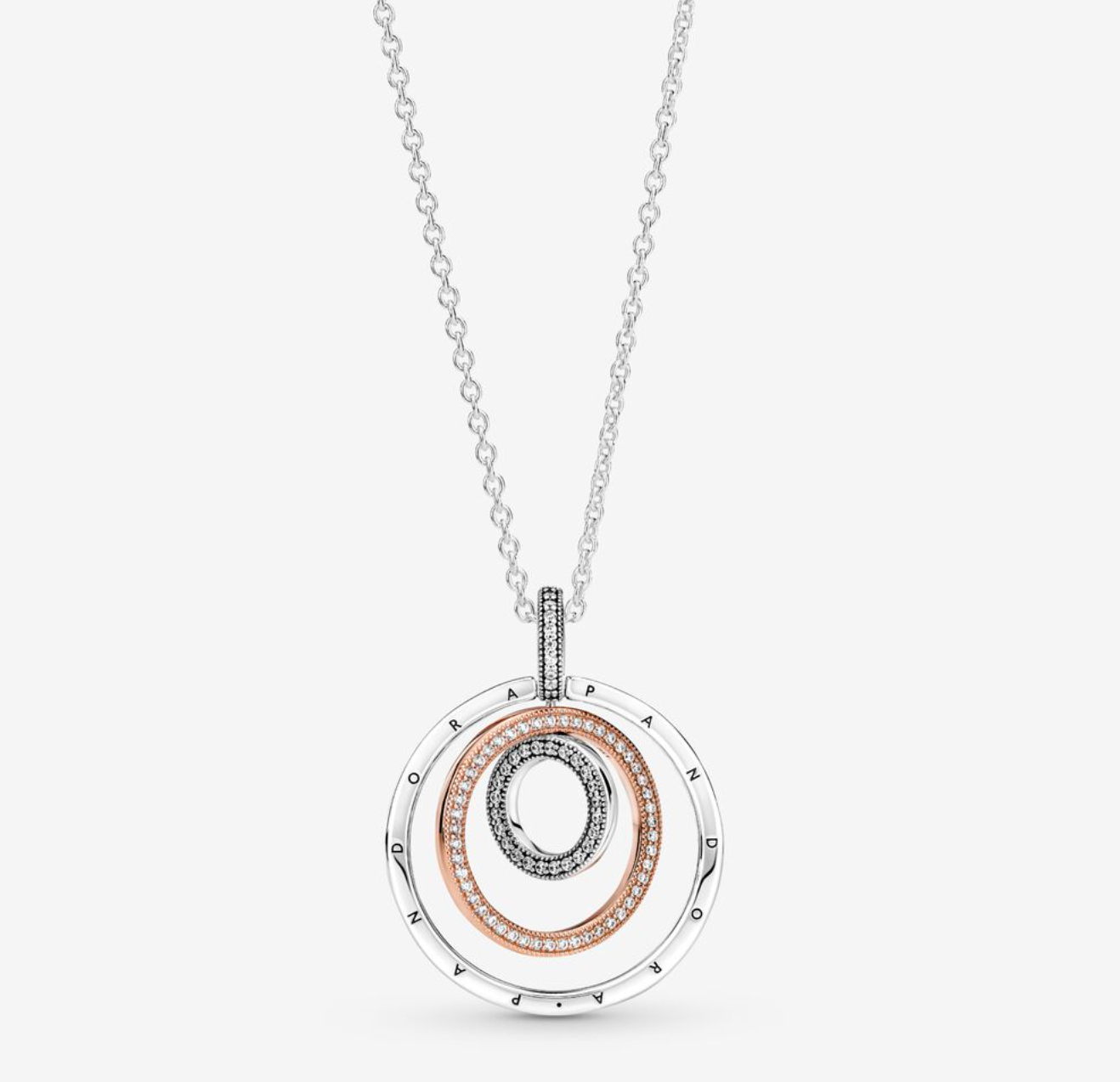Two-tone Circles Pendant & Necklace, Clear CZ, with Rose