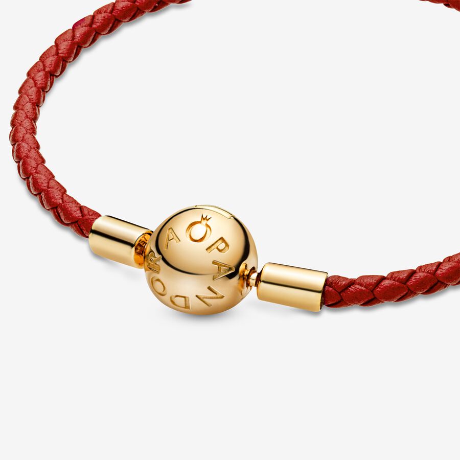 Red Woven Leather Bracelet - Image 4
