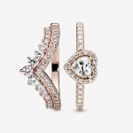 Heart of Rose Princess Wishbone Stacking Ring Set