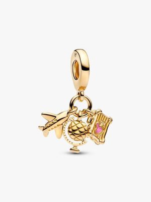 Airplane, Globe & Suitcase Triple Dangle Charm