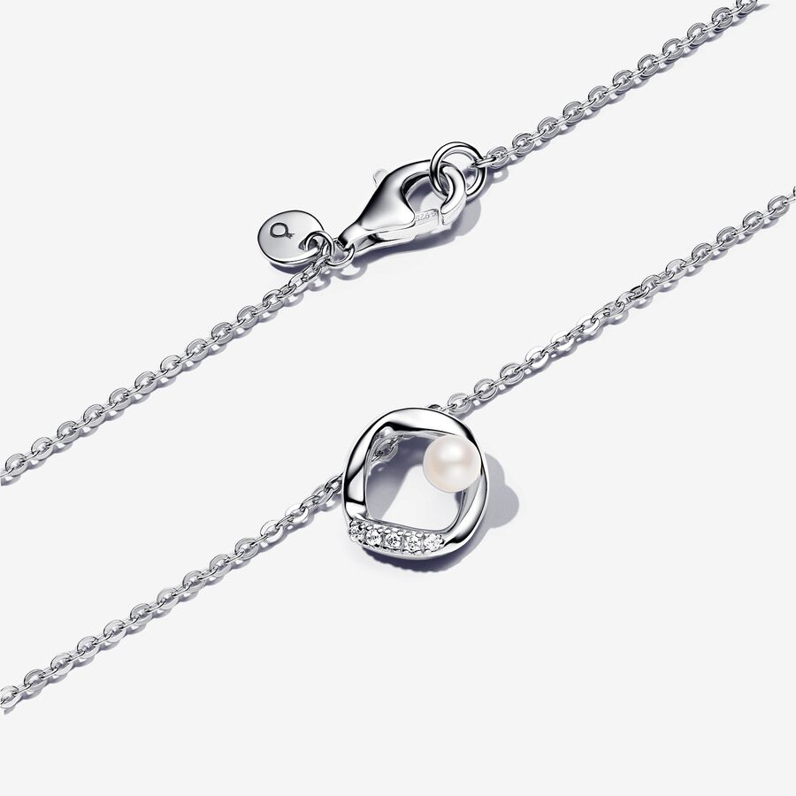 Organically Shaped Pavé Circle & Treated Freshwater Cultured Pearl Collier Necklace Sterling silver - Image 3