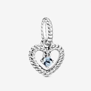 Aqua Blue Beaded Heart Dangle Charm (December)