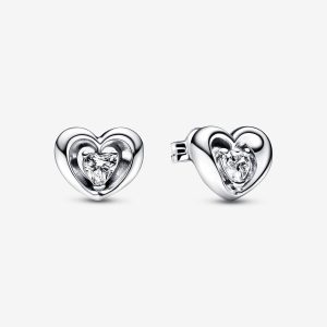 Radiant Heart & Floating Stone Stud Earrings