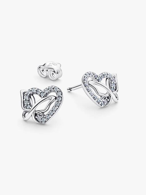 Entwined Heart & Butterfly Stud Earrings - Image 2