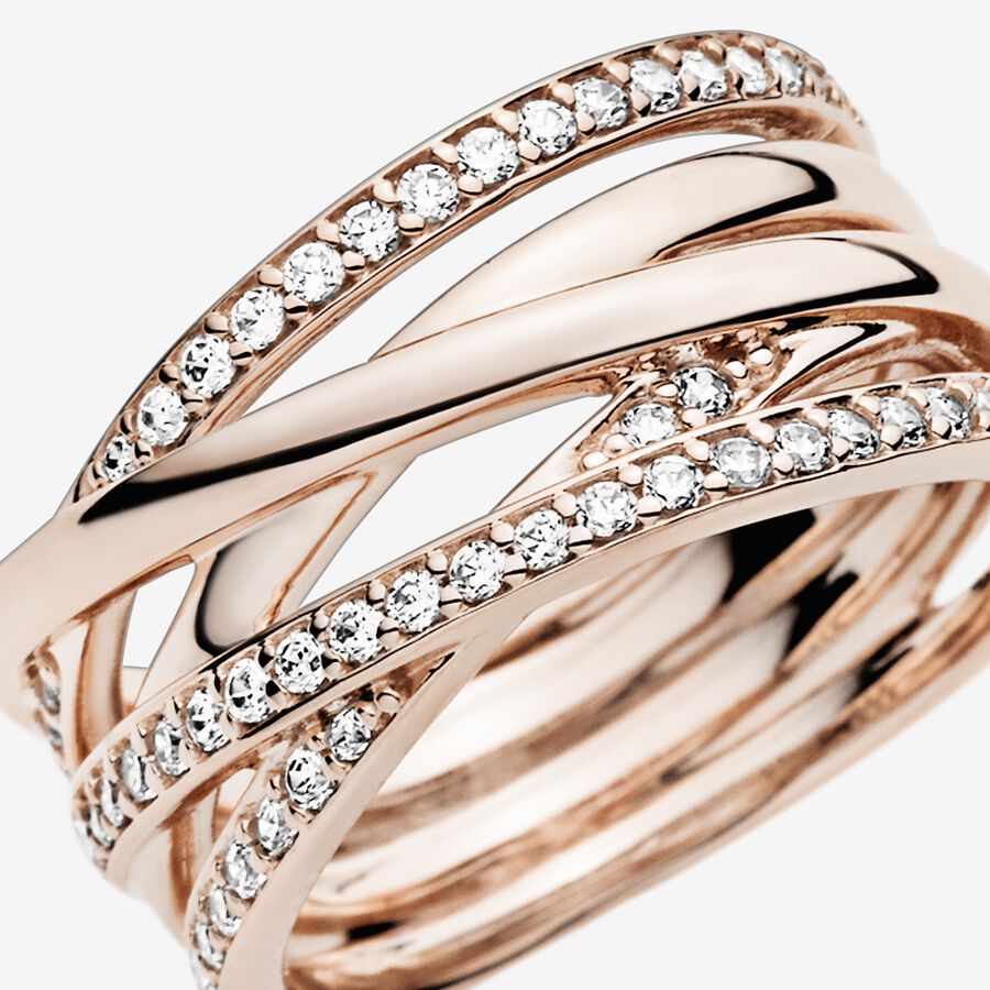 Sparkling & Polished Lines Ring Rose gold plated - Image 4
