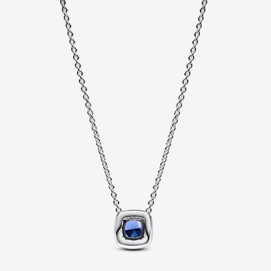 Sparkling Square Blue Halo Pendant Necklace - Image 3