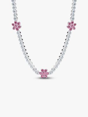 Pink Flower Tennis Necklace