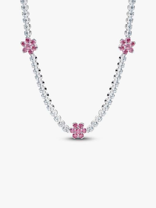 Pink Flower Tennis Necklace