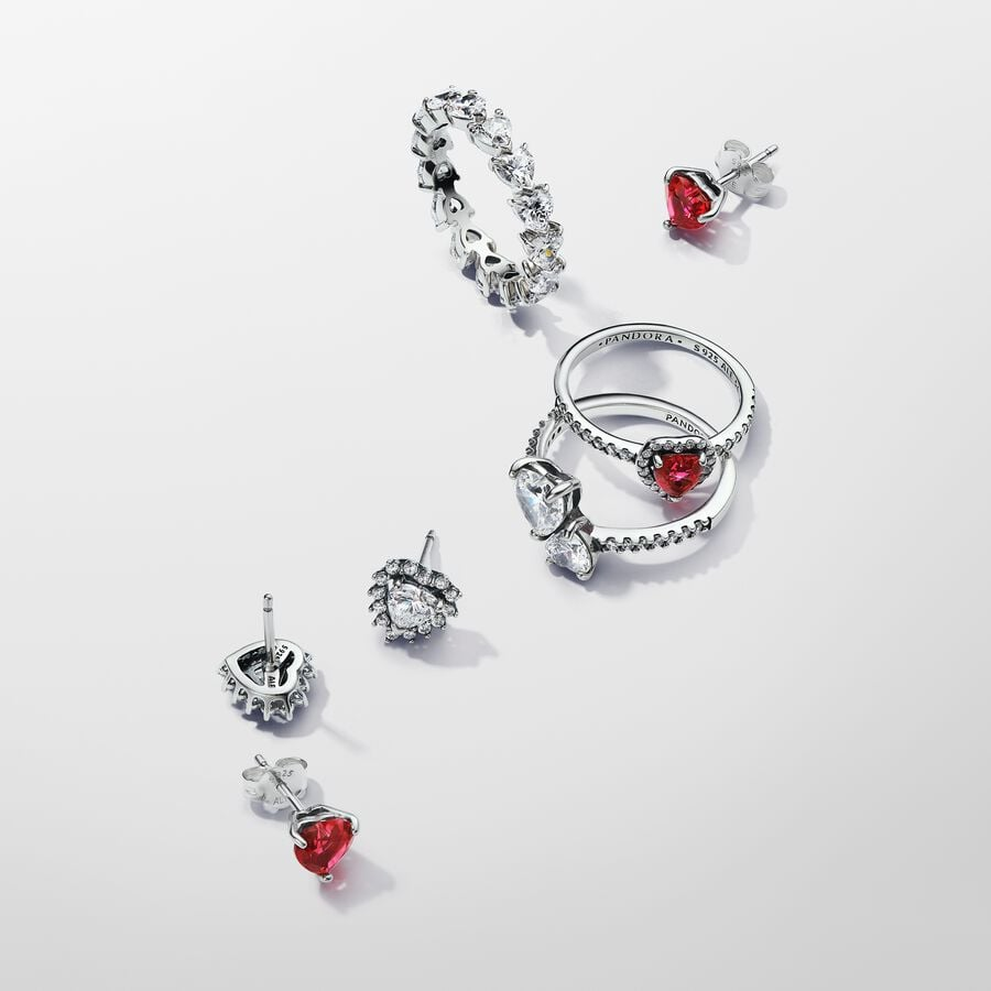 Sparkling Heart Halo Stud Earrings - Image 2