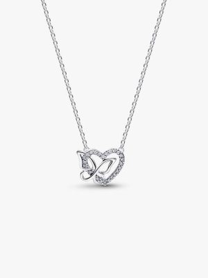 Entwined Heart & Butterfly Pendant Necklace