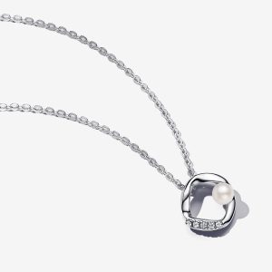 Organically Shaped Pavé Circle & Treated Freshwater Cultured Pearl Collier Necklace Sterling silver