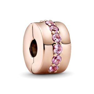 Pink Sparkling Row Clip Charm Rose