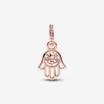 Protective Hamsa Hand Dangle Charm Rose gold plated