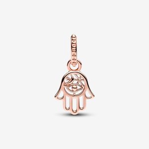 Protective Hamsa Hand Dangle Charm Rose gold plated