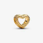 Beaded Open Heart Charm Gold plated