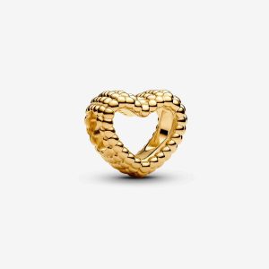 Beaded Open Heart Charm Gold plated