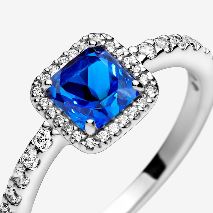 Blue Square Sparkle Halo Ring - Image 4