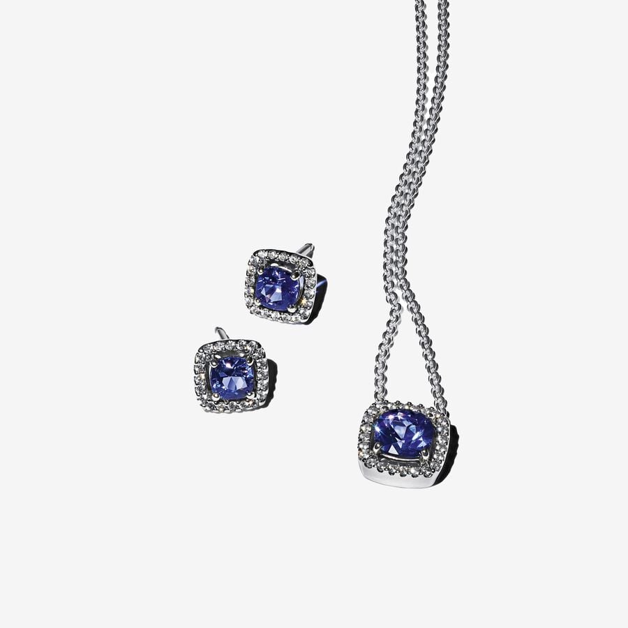 Sparkling Square Blue Halo Jewelry Gift Set