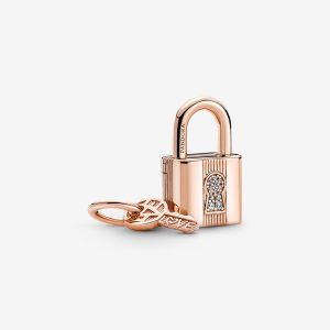 Rose-Plated Padlock & Key Charm