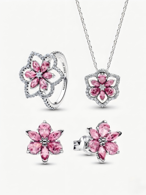 Pink Flower Jewelry Three-Piece Set