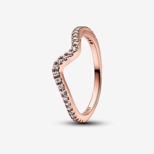 Sparkling Wave Ring Rose gold plated