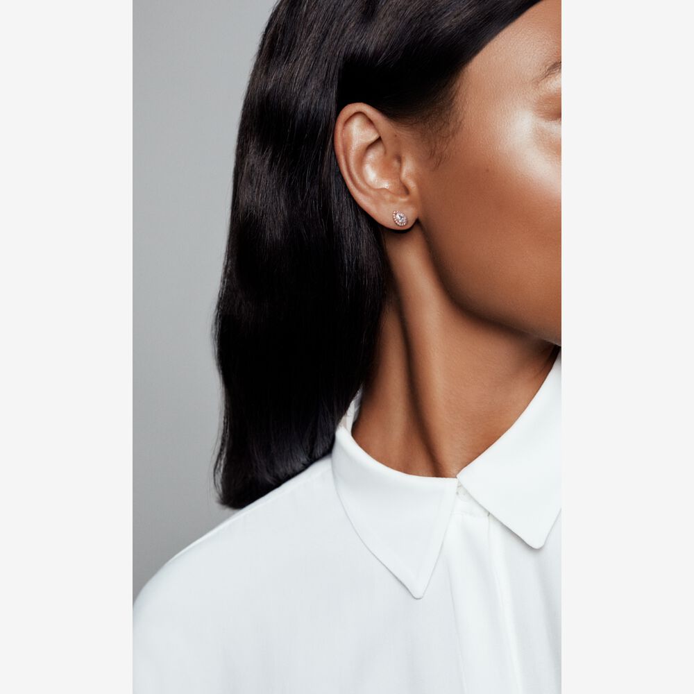 Teardrop Halo Stud Earrings - Image 2