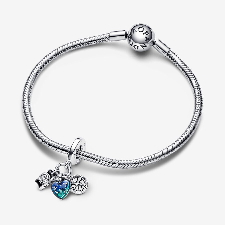 Camera, Heart & Compass Triple Dangle Charm - Image 2