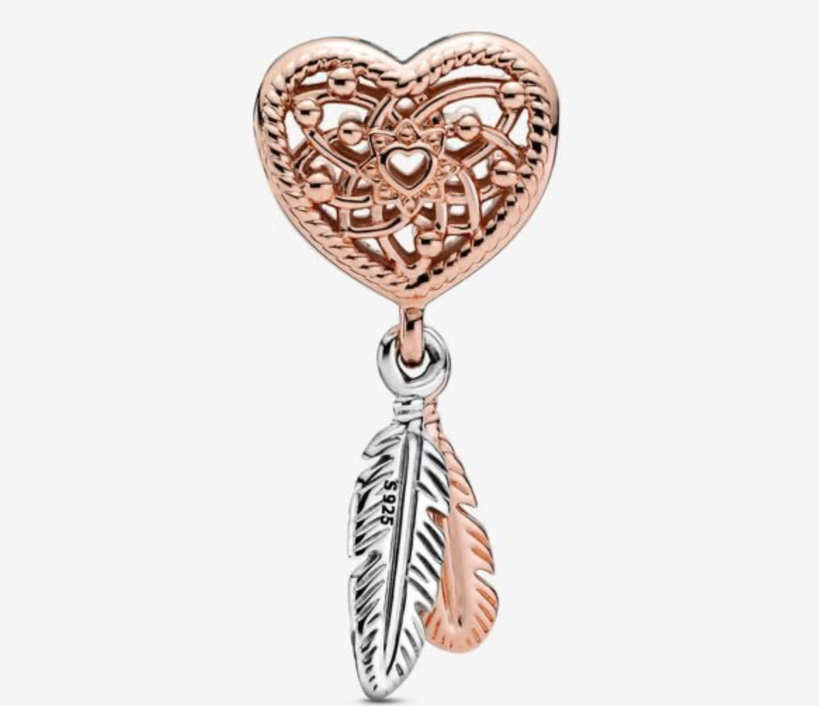 Openwork Heart & Two Feathers Dreamcatcher Charm - Image 2