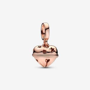 14k Rose Gold-Plated Heart Bell Dangle Charm