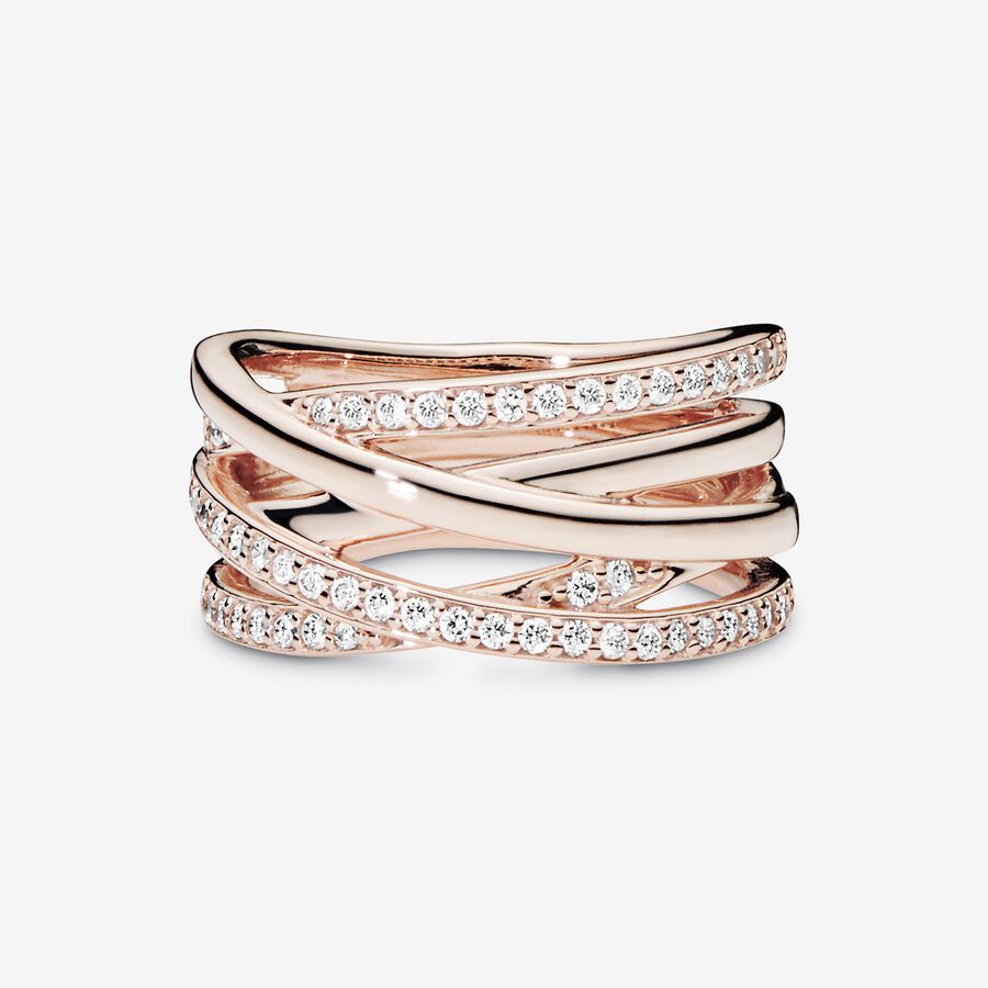 Sparkling & Polished Lines Ring Rose gold plated - Image 3