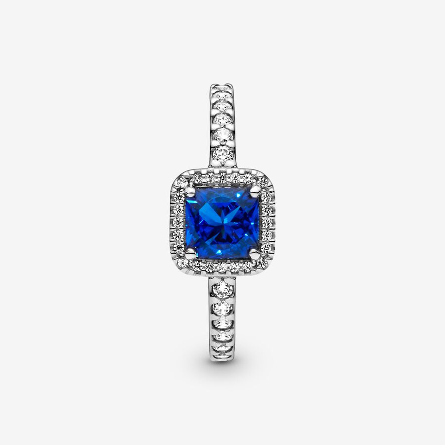 Blue Square Sparkle Halo Ring - Image 3