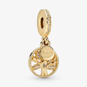 14k Gold-plated Sparkling Family Tree Dangle Charm