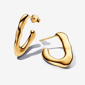 Organically V-shaped Open Hoop Earrings Gold plated