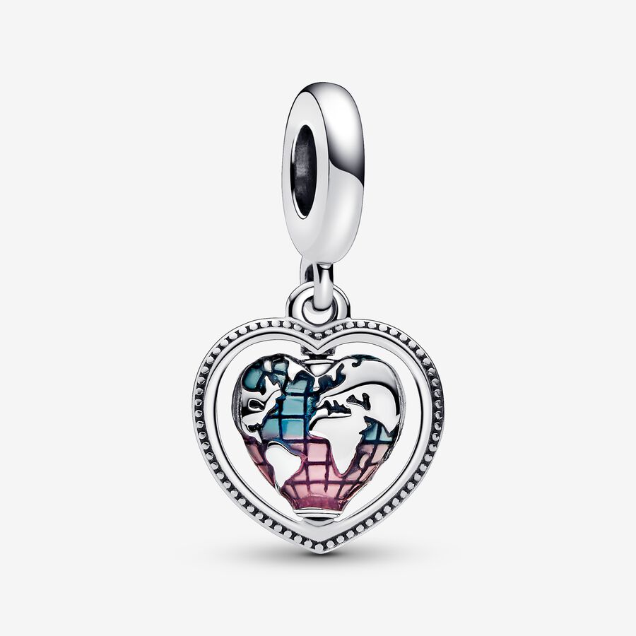 Family Spinning Heart Globe Dangle Charm - Image 4