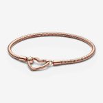 Rose-plated Heart Closure Snake Chain Bracelet