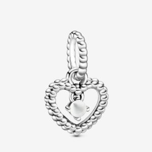 Milky White Beaded Heart Dangle Charm (April)