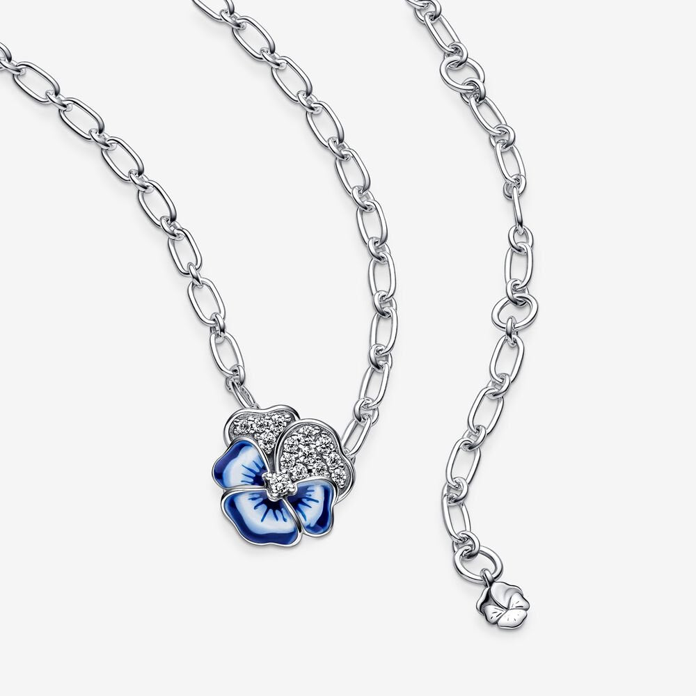 Blue Pansy Flower Pendant Necklace - Image 3