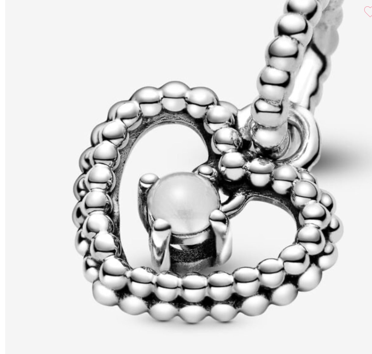 Milky White Beaded Heart Dangle Charm (April) - Image 4