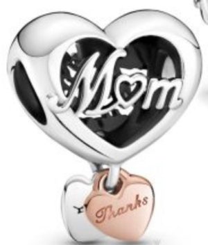Thank You Mom Heart Charm-Rose