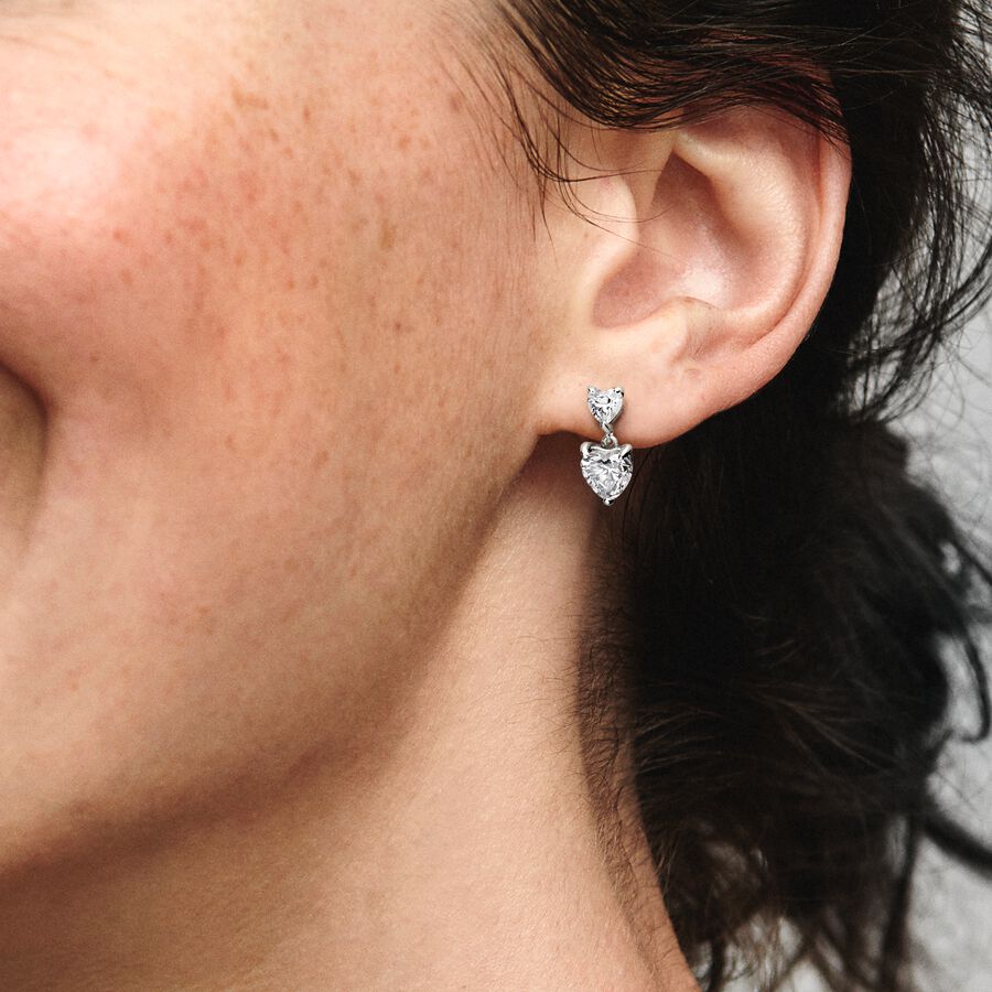Double Heart Sparkling Stud Earrings - Image 2