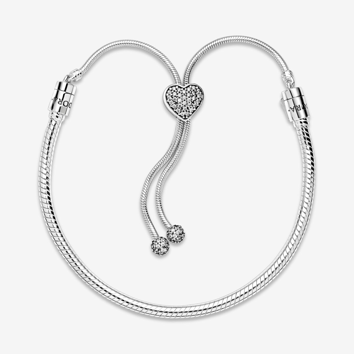 Moment Pave Heart Clasp Snake Chain Slider Bracelet - Image 3