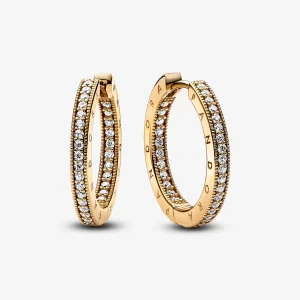 Signature Logo & Pavé Hoop Earrings