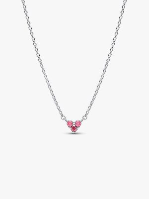 Triple Stone Pink Heart Collier Necklace