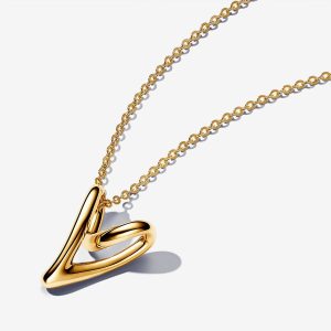 Organically Shaped Heart Pendant Necklace Gold plated