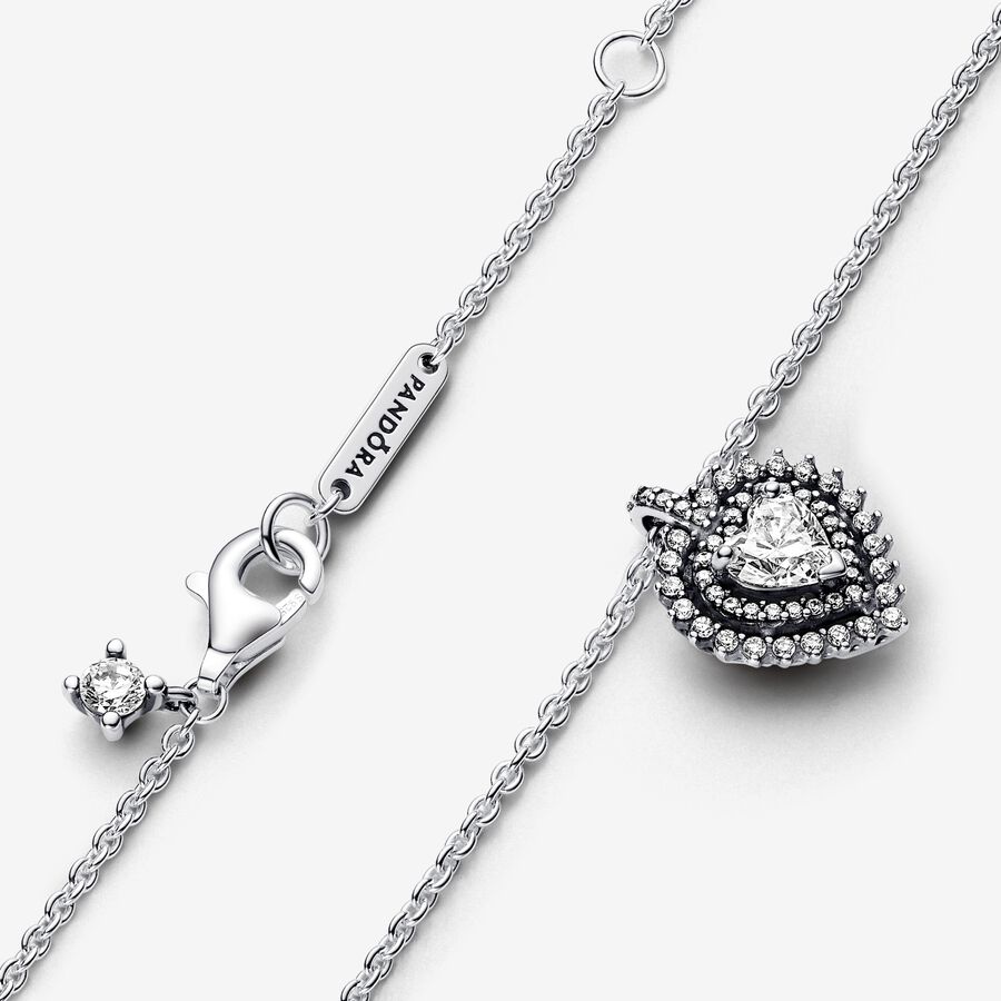 Sparkling Heart Halo Pendant Necklace - Image 2