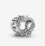 Open Heart & Rose Flowers Charm