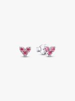 Triple Stone Pink Heart Stud Earrings
