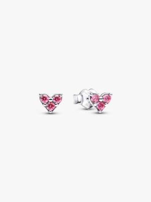 Triple Stone Pink Heart Stud Earrings
